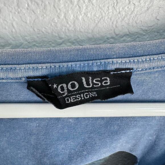 Angel Wings Rhinestone Cutout Tee Blue Distressed Large Y2k  00s Grunge Bling - Picture 7 of 8